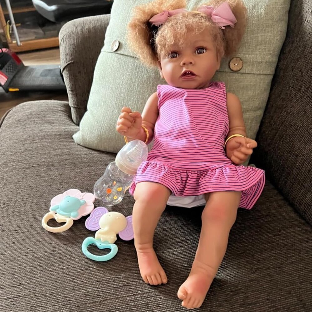 🆕22 Inch Lifelike Soft Body Realistic-Newborn Baby Doll Taupe Eyes Caramel Skin
